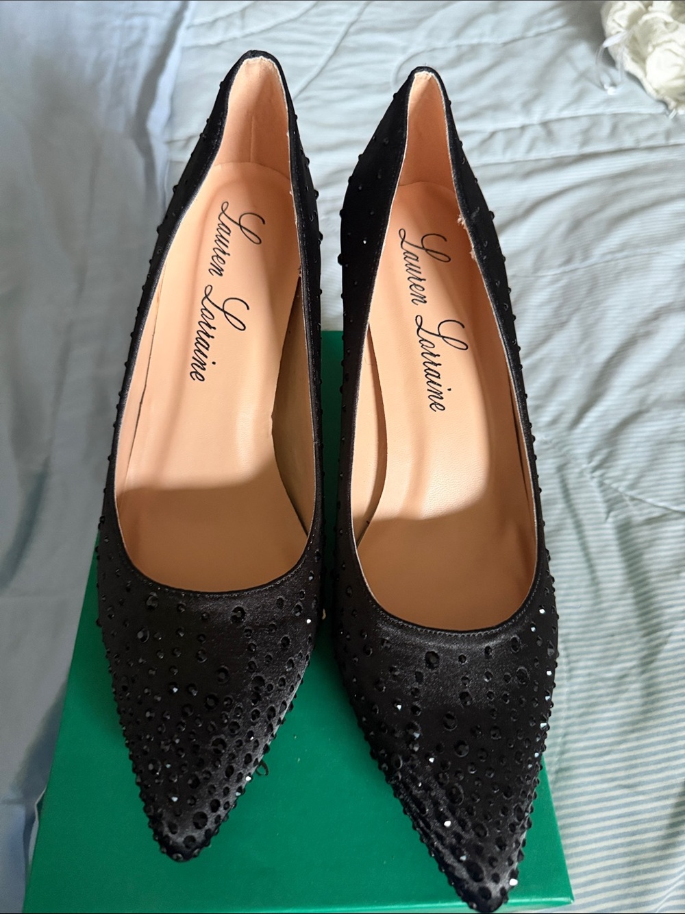 Lauren Lorraine Black Pointed Toe Rhinestone Pumps